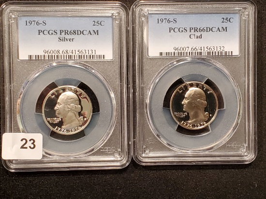 Two PCGS Near Perfect Proof Deep Cameo Washington Quarters