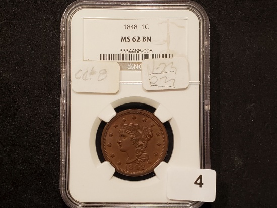 RARE NEWCOMB VARIETY! NGC 1848 N-23 R-3 Braided Hair Large Cent MINT STATE 62 BROWN!