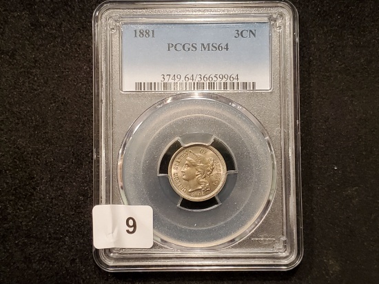 PCGS 1881 Three Cent Nickel Mint State 64