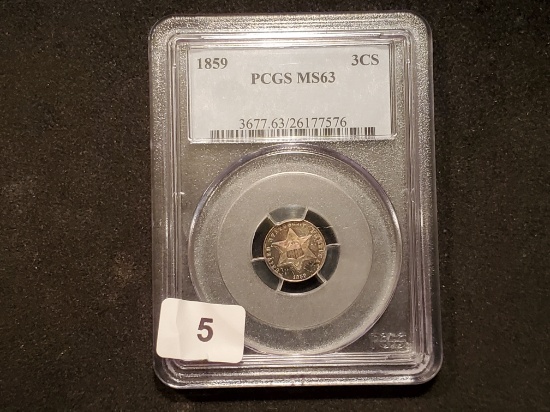 ** PCGS 1859 Three Cent Silver Mint State 63