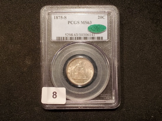 **HIGHLIGHT** Tough PCGS 1875-S Twenty Cent Piece Mint State 63