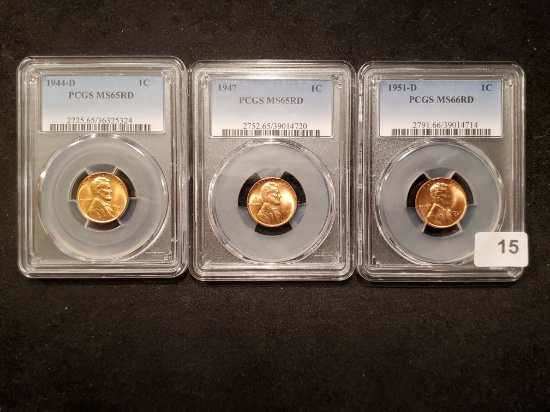 Three PCGS-slabbed RED Cents