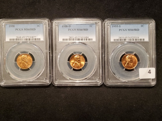 Three Bright Red PCGS-Slabbed Wheat cents