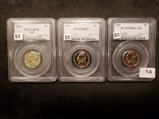 Three PCGS-slabbed High Grade Jefferson Nickels