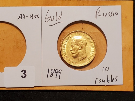 GOLD! 1899 Russia 10 roubles in About Uncirculated - Uncirculated condition