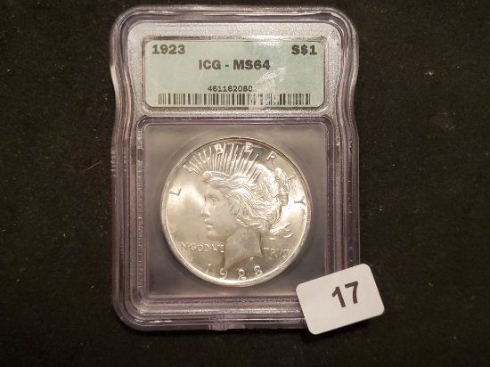Purty ICG 1923 Peace Dollar Mint State 64