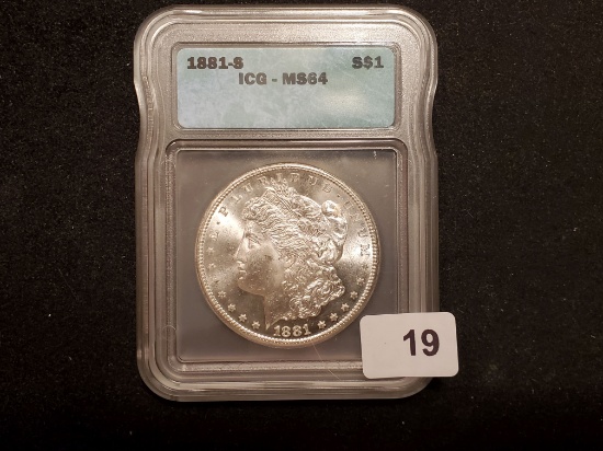 ICG 1881-S Morgan Dollar Mint State 64