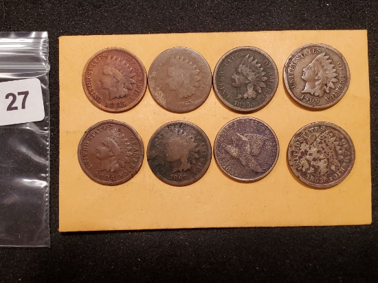 Group of eight better date Indian cents