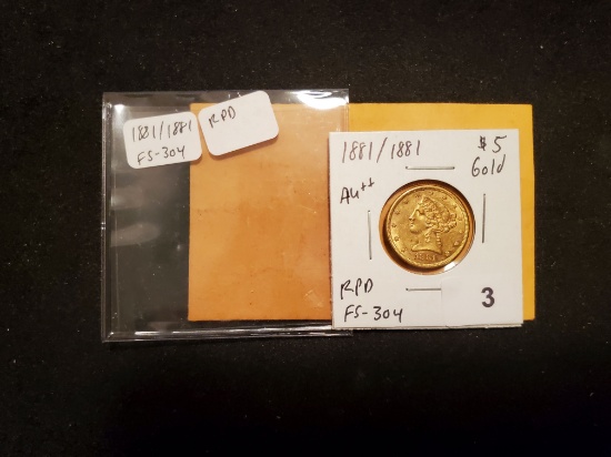 GOLD! RARE VARIETY! 1881/1881 Liberty Head $5 Half Eagle