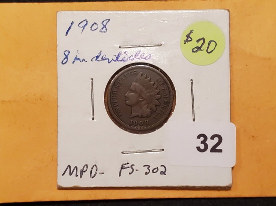 Variety! 1908 Indian Cent very good MPD