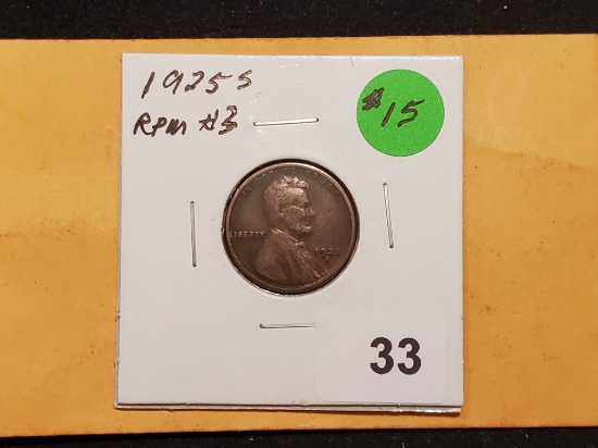 Variety! 1925-S/S RPM Wheat cent in Fine