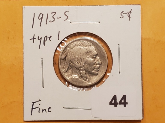 Semi-Key 1913-S Type 1 Buffalo Nickel Fine