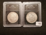 Two slabbed Morgan Dollars