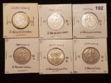 Six silver German 2 reichsmarks