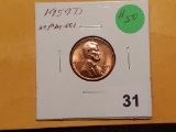 RARE VARIETY! 1959-D MPM-001 BU RED Cent