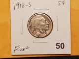 Better Date 1918-S Buffalo Nickel Fine plus