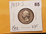 KEY DATE 1932-S Washington Quarter Very Fine