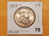 1954-S Franklin Half Dollar Mint Stae 64