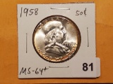 1958 Franklin Half Dollar Mint State 64+