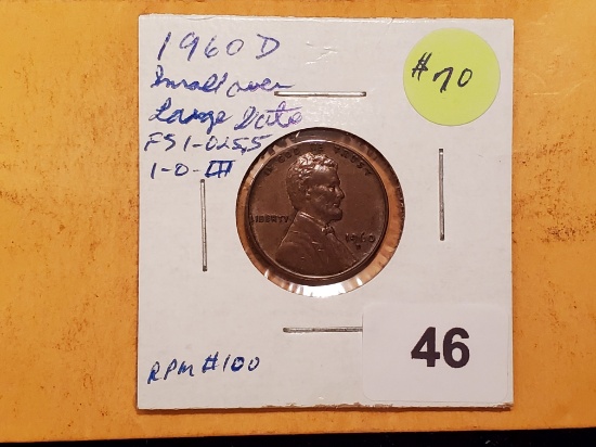 KEY VARIETY! 1960-D Small over Large Date Memorial Cent