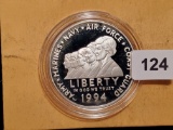 1994-P Women in Military Service Proof Deep Cameo Commemorative Silver Dollar
