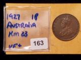 1927 Australia One Penny in Very Fine plus