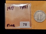 1917 Type 1 Standing Liberty Quarter in Fine