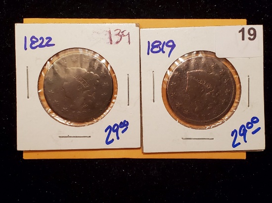 Two Coronet Head Large Cents