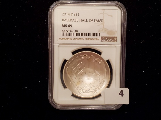 NGC 2014-P Baseball Hall of Fame Commemorative Silver Dollar Mint State 69