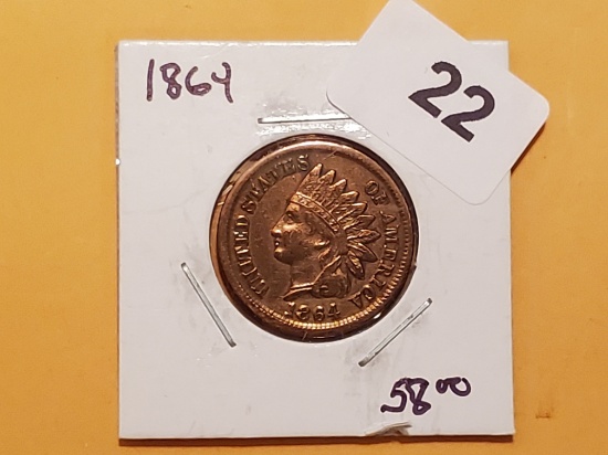 Semi-Key 1864 Indian cent in Very Fine details