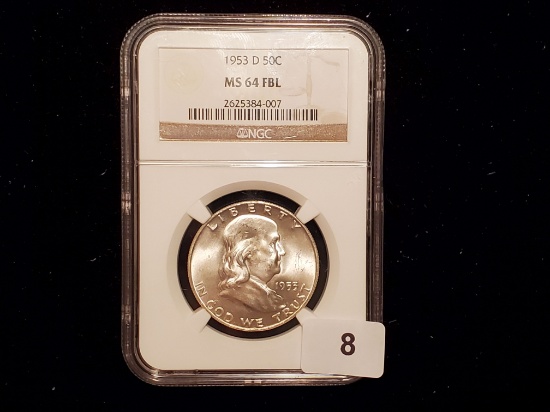 NGC 1953-D Franklin Half Dollar in Mint State 64 FBL