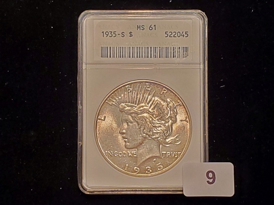 **KEY DATE ** ANACS 1935-S Peace Dollar in Mint State 61