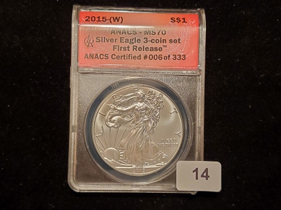 ANACS 2015-W American Silver Eagle in Mint State 70