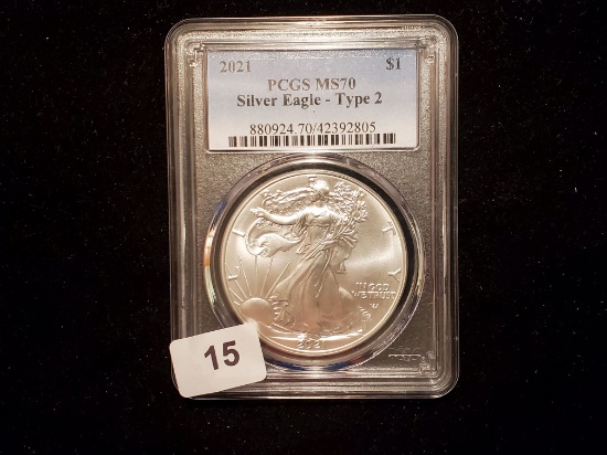 KEY PCGS 2021 American Silver Eagle Type 2 in Mint State 70