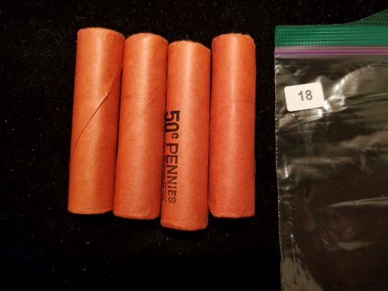 Four Original Bank Wrapped BU Rolls of 1973-S Lincoln Cents