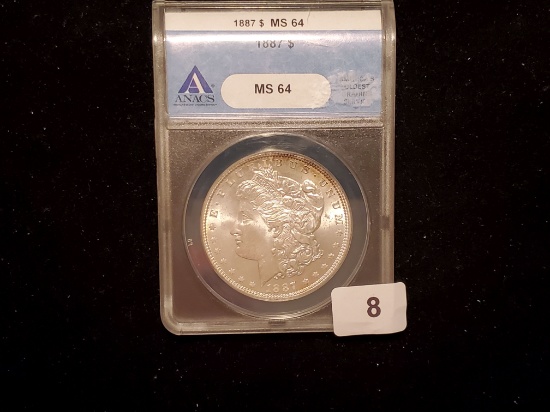 ANACS 1887 Morgan Dollar in Mint State 64