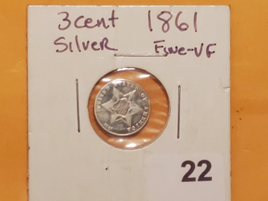 Better Grade, Civil War Date 1861 Three Cent Silver