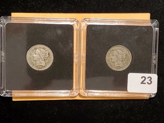 1865 and 1868 Three Cent Nickels