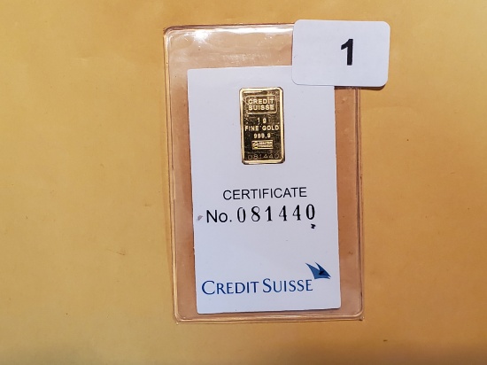 GOLD! Credit Suisse One Gram Gold bar