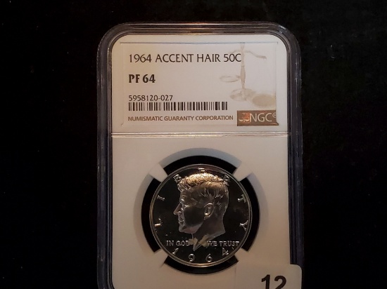 * KEY VARIETY * NGC 1964 Accented Hair Kennedy Half Dollar Proof 64