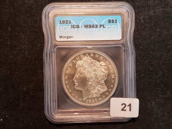 ICG 1921 Morgan Dollar Mint State 63 Prooflike