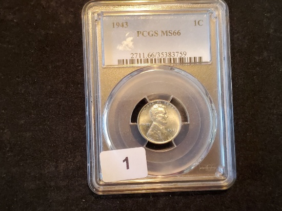 PCGS GEM 1943 Steel Wheat Cent Mint State 66