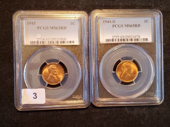 PCGS 1945 and 1944-D Bright Red Wheat Cents