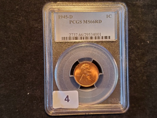 PCGS GEM 1945-D Wheat Cent Mint State 66 RED