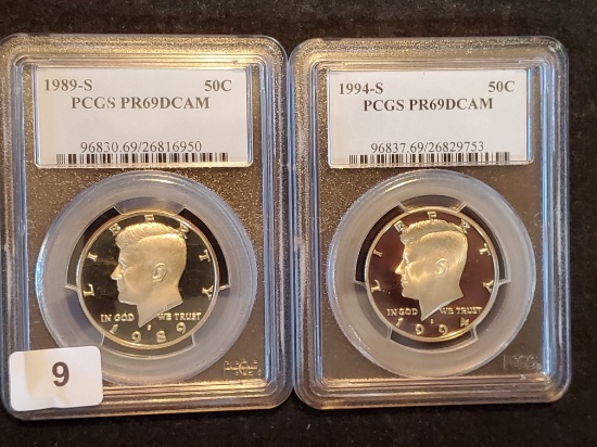 PCGS 1989-S and 1994-S Proof 69 Deep Cameo Kennedy Half Dollars