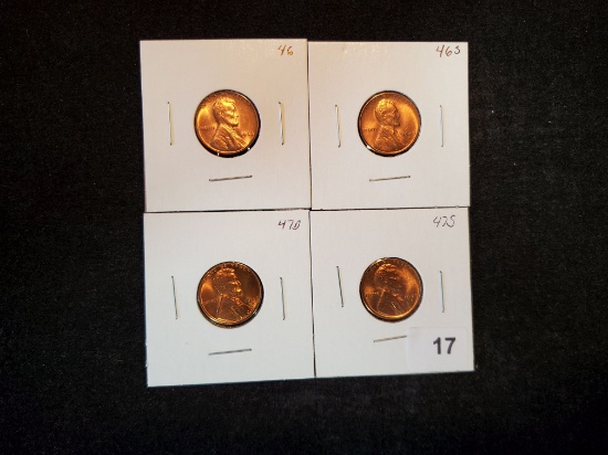 Four GEM Brilliant Uncirculated Blazing RED Wheat cents