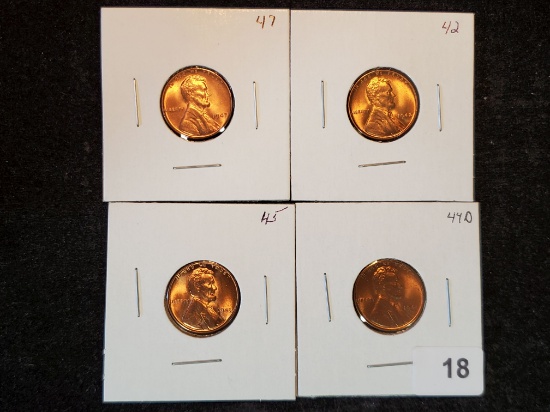 Four GEM Brilliant Uncirculated Blazing RED Wheat cents