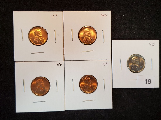 Five GEM BU Wheat cents