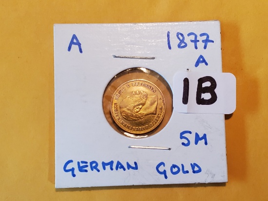 GOLD! 1877-A German States Prussia gold 5 mark