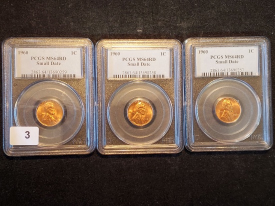 THREE PCGS 1960 Small Date Lincoln Cents